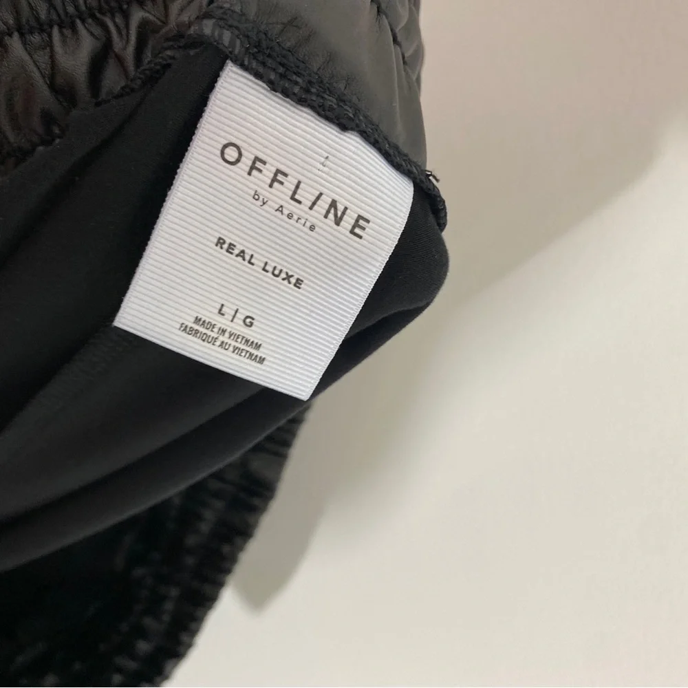 Aerie Offline Large Black‎ Wide Leg Pull on Vegan Leather Pants Elastic Waist - Picture 7 of 10